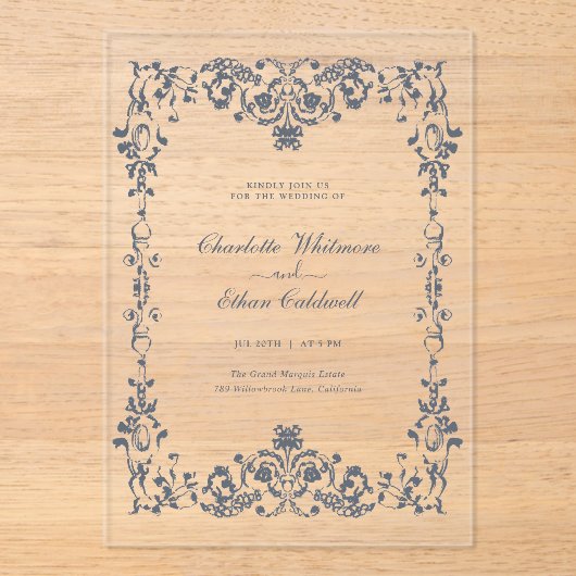 Barok Elegant Lijst Bruiloft Acryl Uitnodiging (Voorkant)