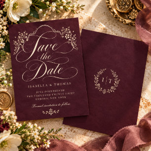 Barok Elegante Pruim Vintage Botanische Trouwdag Save The Date