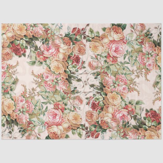 Barok Elegante Roze Bloemige Roze Gouden Decoupage Tissuepapier (Voorkant)