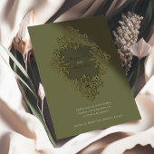 Barok Folie Ornament bruiloft Olijfgroen Uitnodiging