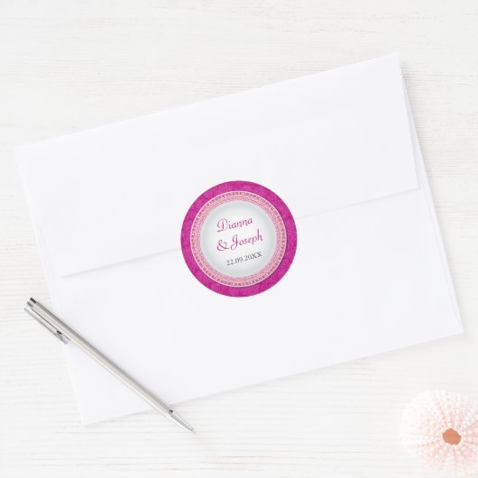 Barok Fuchsia Plaque Bruiloft Sticker (Envelop)