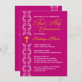 Barok Fuchsia Strip Eerste Heilige Communie Kaart (Voorkant / Achterkant)