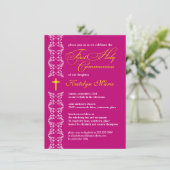 Barok Fuchsia Strip Eerste Heilige Communie Kaart (Staand voorkant)