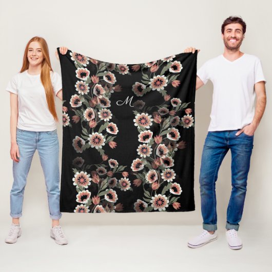 Barok-geïnspireerde botanische zachte roze en groe fleece deken (In situ)