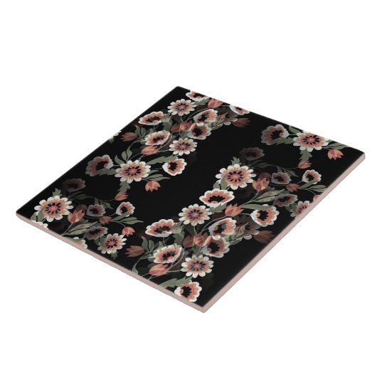 Barok-geïnspireerde botanische zachte roze en groe tegeltje (Zijkant)