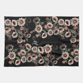 Barok-geïnspireerde botanische zachte roze en groe theedoek