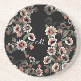 Barok-geïnspireerde botanische zachte roze en groe zandsteen onderzetter