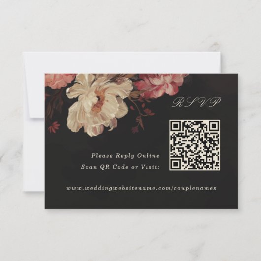 Barok geschilderd bloemen online QR-code RSVP Kaartje (Voorkant)