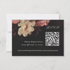 Barok geschilderd bloemen online QR-code RSVP Kaartje