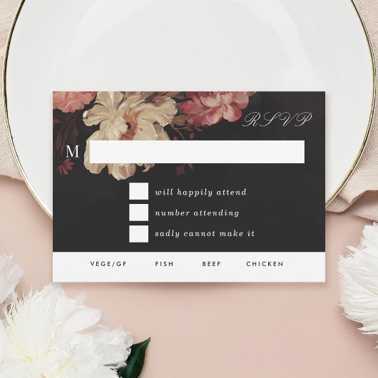 Barok geschilderd bloemig RSVP kaartje