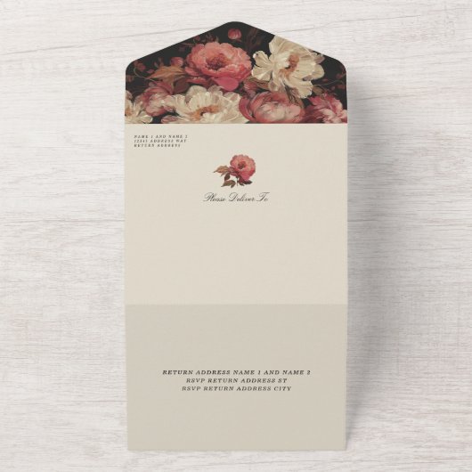 Barok geschilderde bloemige bruiloft all in one uitnodiging (Buitenkant)