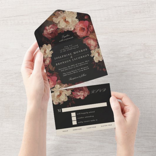 Barok geschilderde bloemige bruiloft all in one uitnodiging (Afscheurbaar)