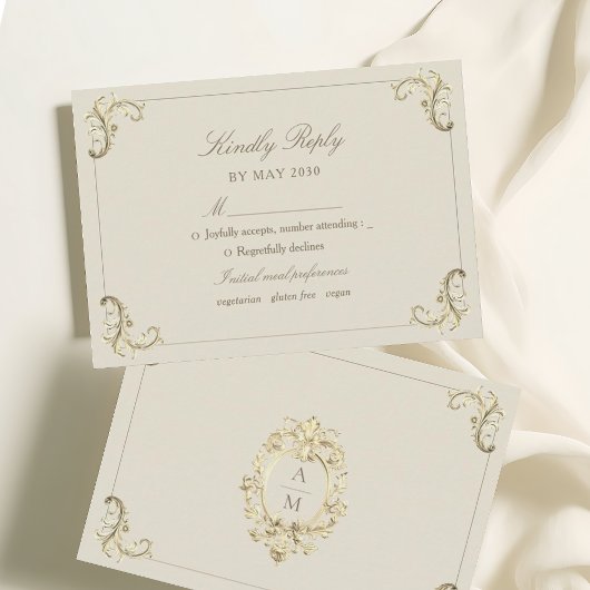 Barok Gold Cream Wedding RSVP Kaartje