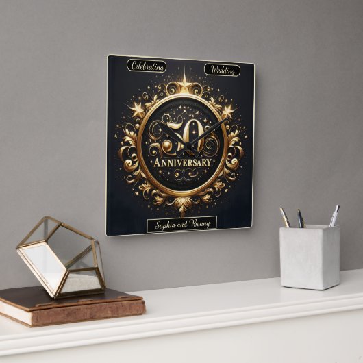 Barok Goud: 50 Jaar Viering Design Vierkante Klok (Kantoor)