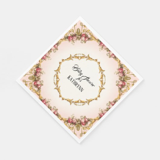  Barok Goud Blush Frans Baby shower Roos Servet (Hoek)
