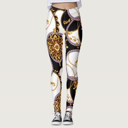 Barok goud en wit Italiaanse stijl Leggings (Voorkant)