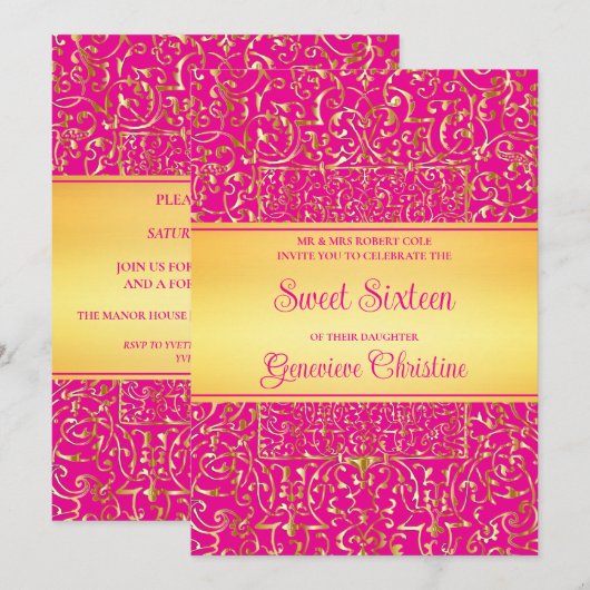 Barok Goud Lijst Quinceanera Uitnodiging (Voorkant / Achterkant)