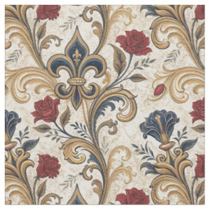 Barok Gouden Fleur-de-Lis & Rozen Bloemendamasker Stof