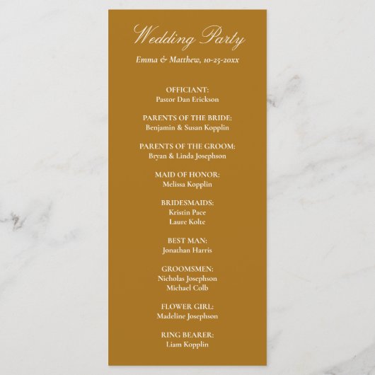 Barok Gouden Folie Bruiloft Programmakaart (Achterkant)