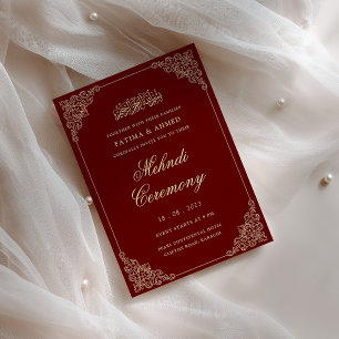 Barok gouden lijst burgundy henna mehndi ceremonie kaart