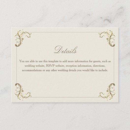 Barok Gouden Monogram Bruiloftsdetails Informatiekaartje (Voorkant)