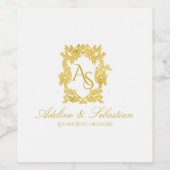  Barok Gouden Monogram Crest Huwelijk Wijn Etiket (Enkel label)