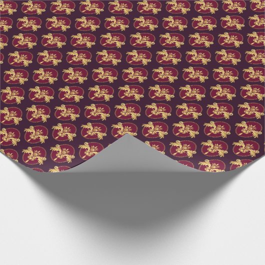 Barok gouden schans magenta patroon cadeaupapier (Hoek)