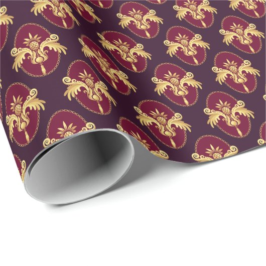 Barok gouden schans magenta patroon cadeaupapier (Rol Hoek)