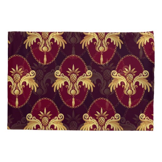 Barok gouden schans magenta patroon kussensloop (Achterkant)