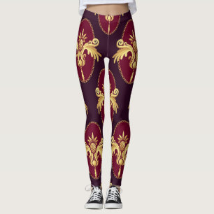 Barok gouden schans magenta patroon leggings