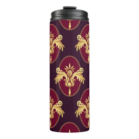 Barok gouden schans magenta patroon thermosbeker (Voorkant)