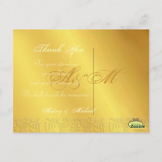 Barok Gouden Teen bruiloft Dank u briefkaarten (Achterkant)