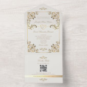 Barok gouden trouw-QR-code All In One Uitnodiging (Binnen)