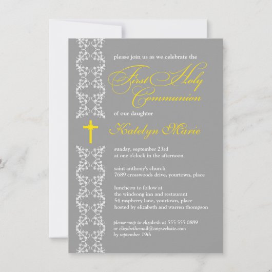 Barok Grijze Strip Eerste Heilige Communie Kaart (Voorkant)