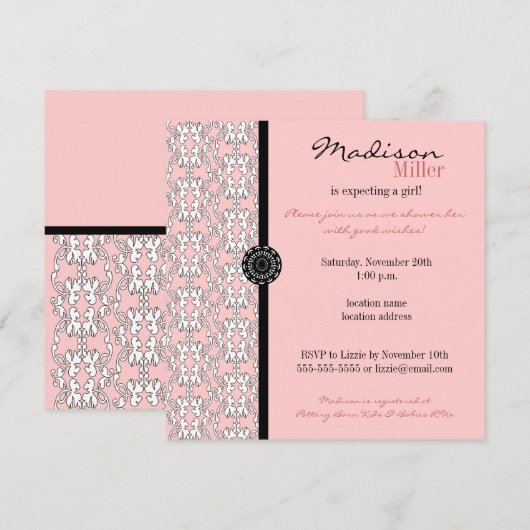 Barok in het Baby shower Roze Girl Kaart (Voorkant / Achterkant)