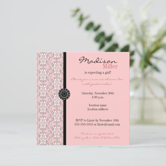 Barok in het Baby shower Roze Girl Kaart (Staand voorkant)