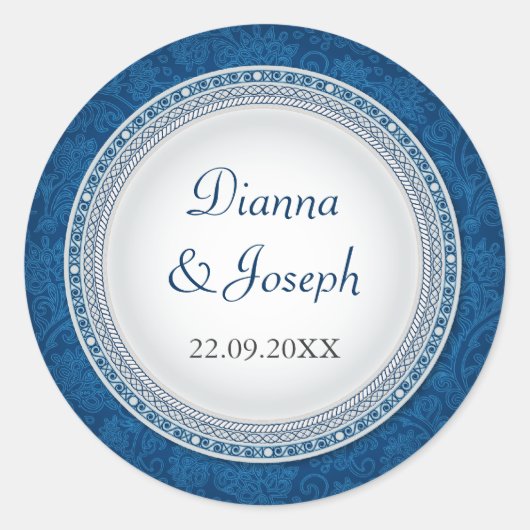 Barok Kobalt Plaque Bruiloft Sticker (Voorkant)