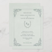 Barok Lijst Laurel Krans I Mint Wedding Kaart (Voorkant / Achterkant)