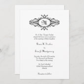 Barok lijst monogram zwarte witte bruiloft kaart (Voorkant / Achterkant)