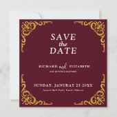 Barok Lijst Royal Bourgondië Ornamental Save The Date (Voorkant)