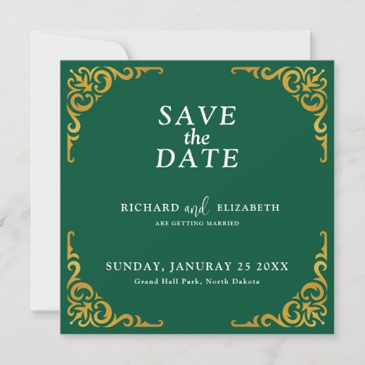 Barok Lijst Royal Emerald Green Ornamental Save The Date (Voorkant)