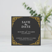 Barok Lijst Royal zwart en goud ornamentaal Save The Date (Staand voorkant)