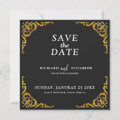Barok Lijst Royal zwart en goud ornamentaal Save The Date (Voorkant)