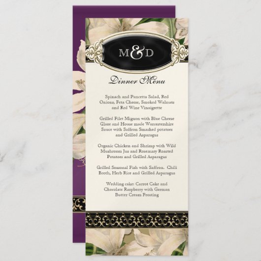 Barok Lily Gold Formal Wedding Menu (Voorkant / Achterkant)