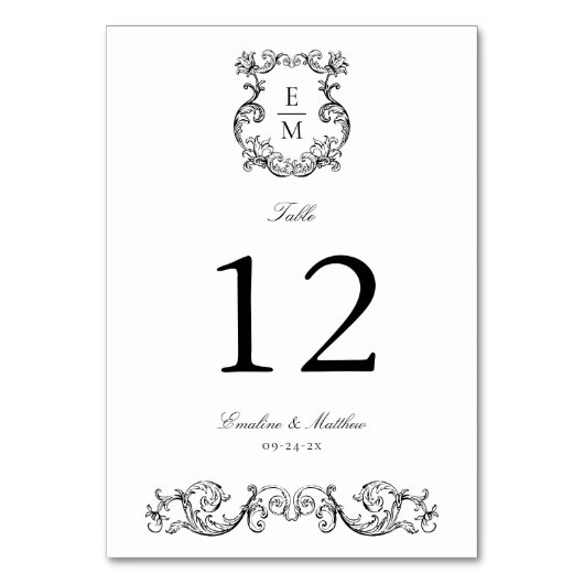  barok monogram crest bruiloft kaart (Voorkant)