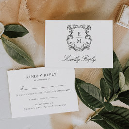 barok monogram crest bruiloft RSVP kaartje