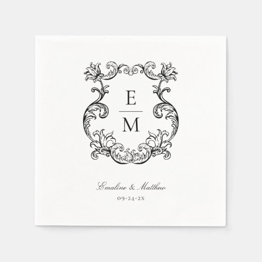  barok monogram crest bruiloft servet (Voorkant)