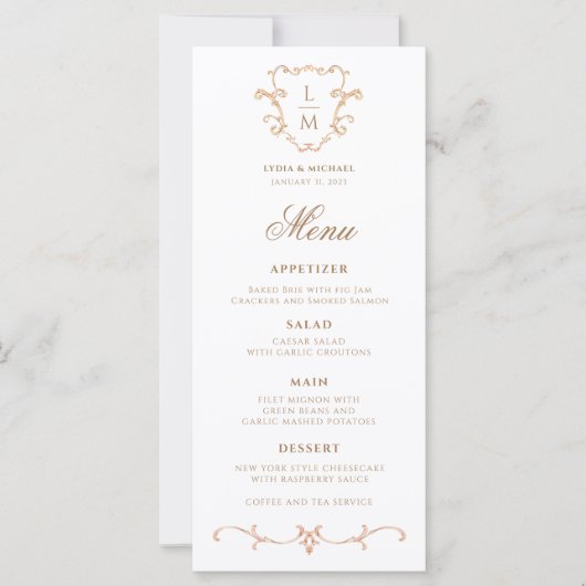 Barok Monogram Diner Menu (Voorkant)