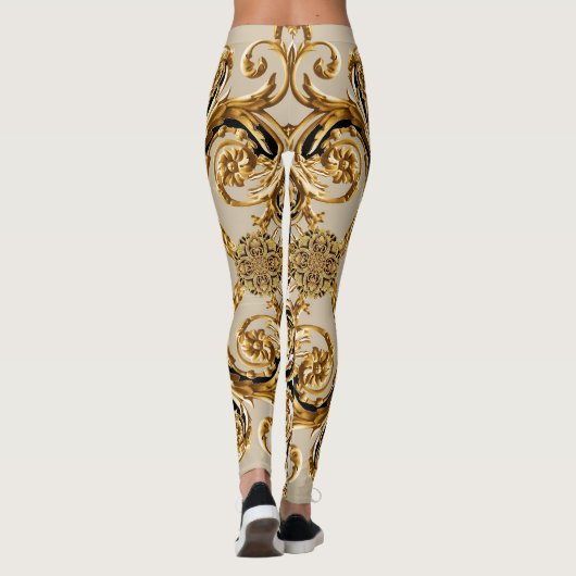 Barok ontmoet Luipaard: Gouden achtergrond Leggings (Achterkant)