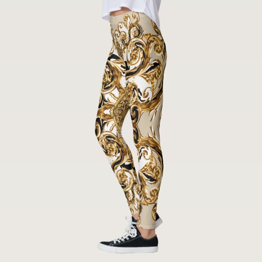 Barok ontmoet Luipaard: Gouden achtergrond Leggings (Links)